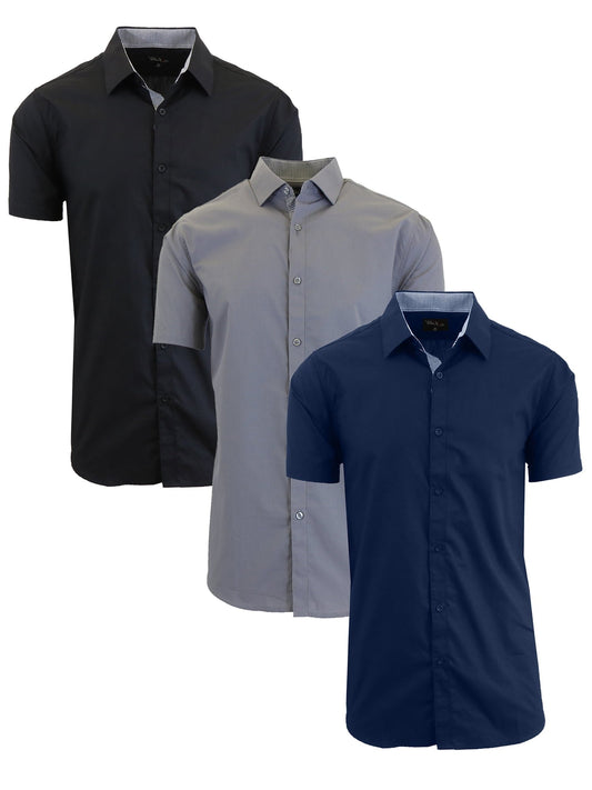 Men's 3-Pack Short Sleeve Dress Shirts (S-5XL)